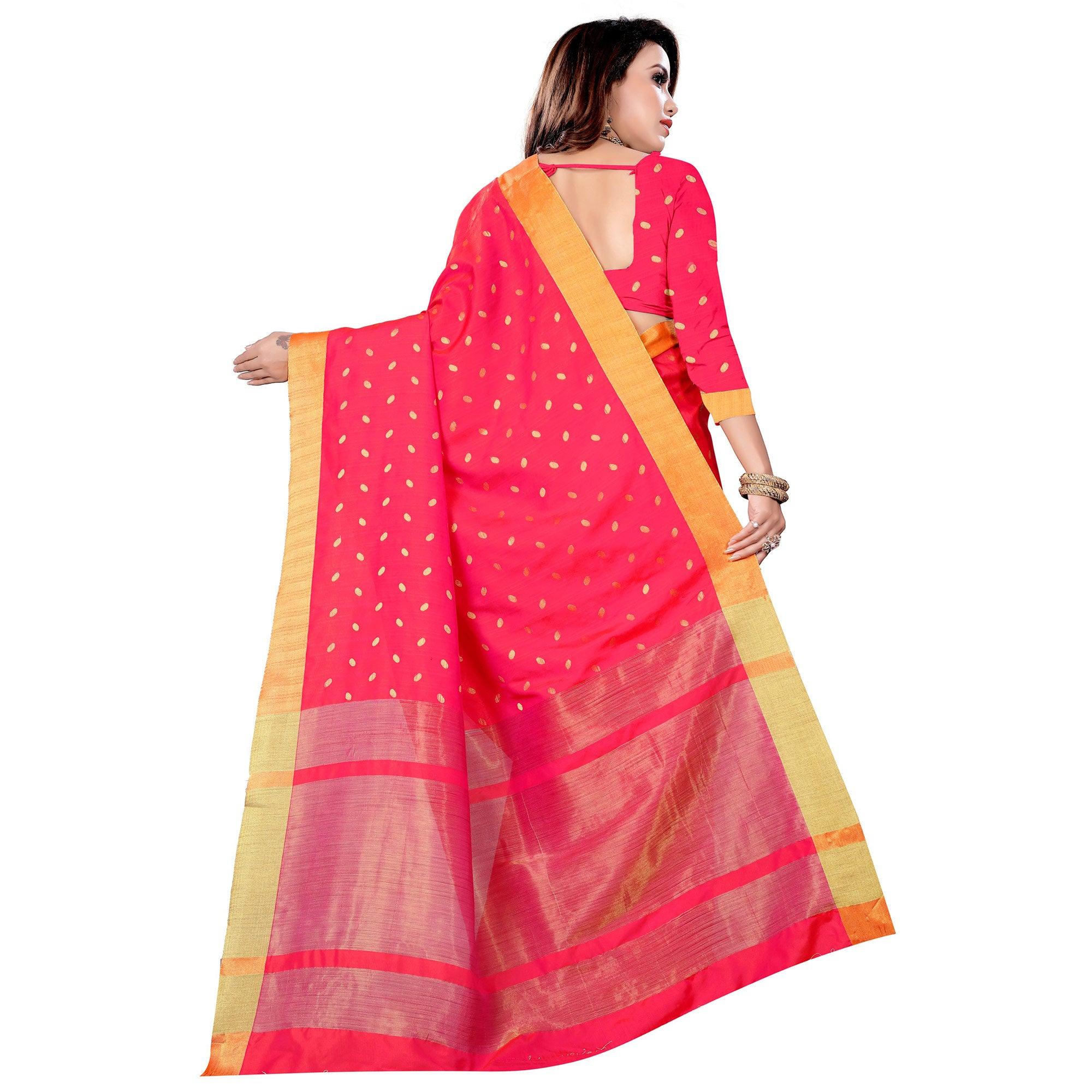 Attractive Pink Colored Festive Wear Woven Art Silk Saree - Peachmode
