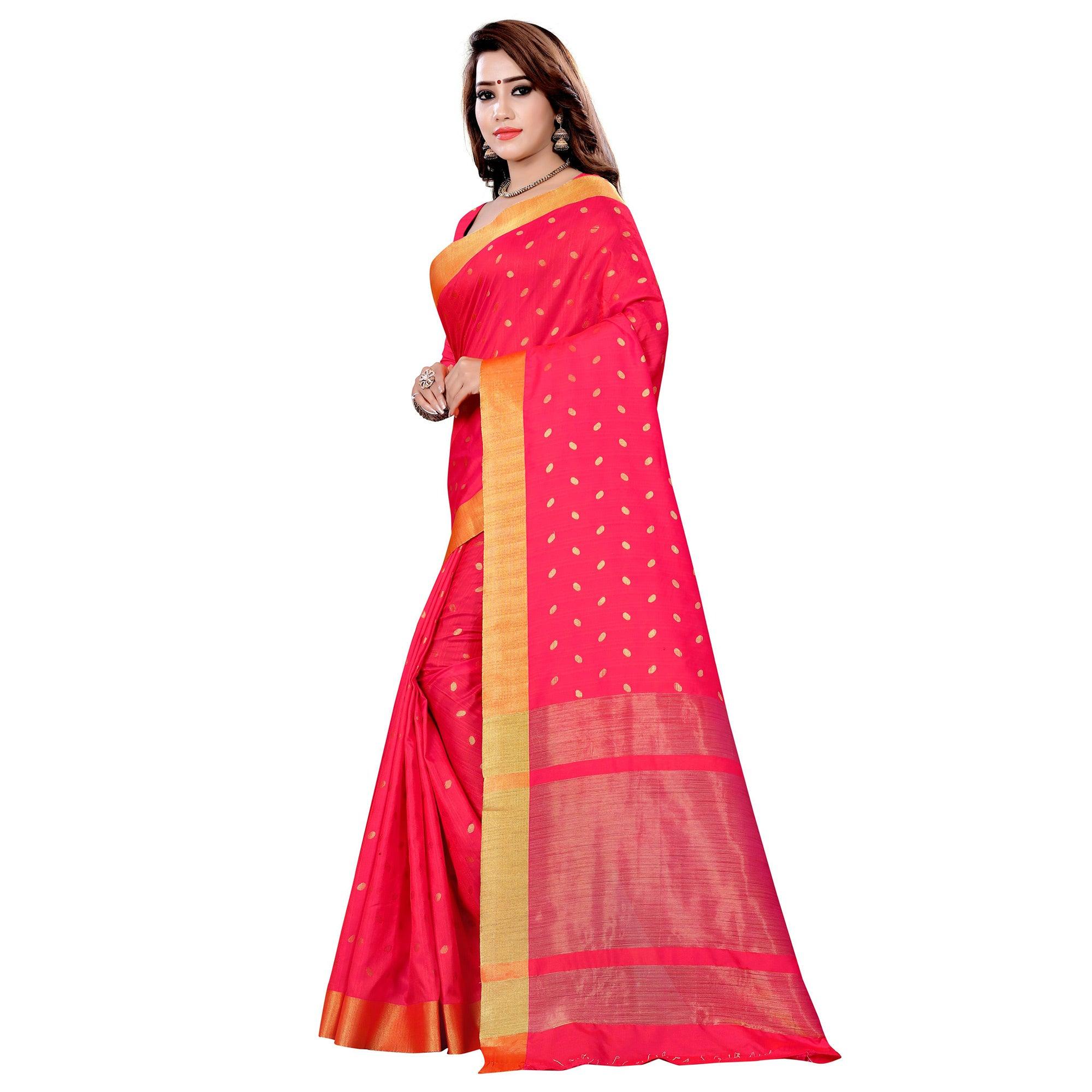 Attractive Pink Colored Festive Wear Woven Art Silk Saree - Peachmode