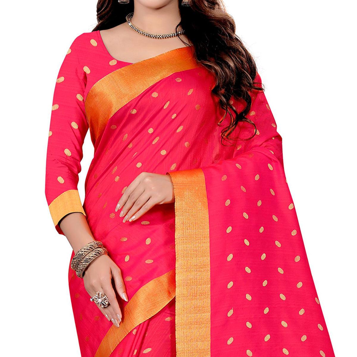Attractive Pink Colored Festive Wear Woven Art Silk Saree - Peachmode