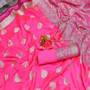 Attractive Pink Colored Festive Wear Woven Banarasi Silk Saree - Peachmode