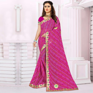 Attractive Pink Coloured Casual Wear Printed Georgette Saree - Peachmode