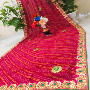 Attractive Pink Coloured Casual Wear Printed Georgette Saree - Peachmode