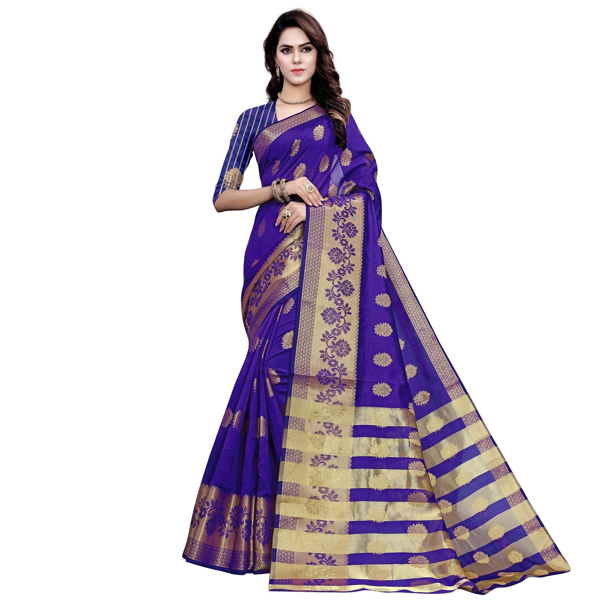 Attractive Purple Colored Festive Wear Woven Work Art Silk Saree - Peachmode