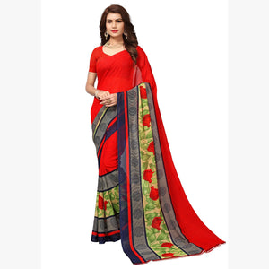 Attractive Red Colored Casual Printed Georgette Saree - Peachmode
