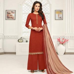 Attractive Red Colored Casual Wear Pure Cambric Cotton Palazzo Suit - Peachmode