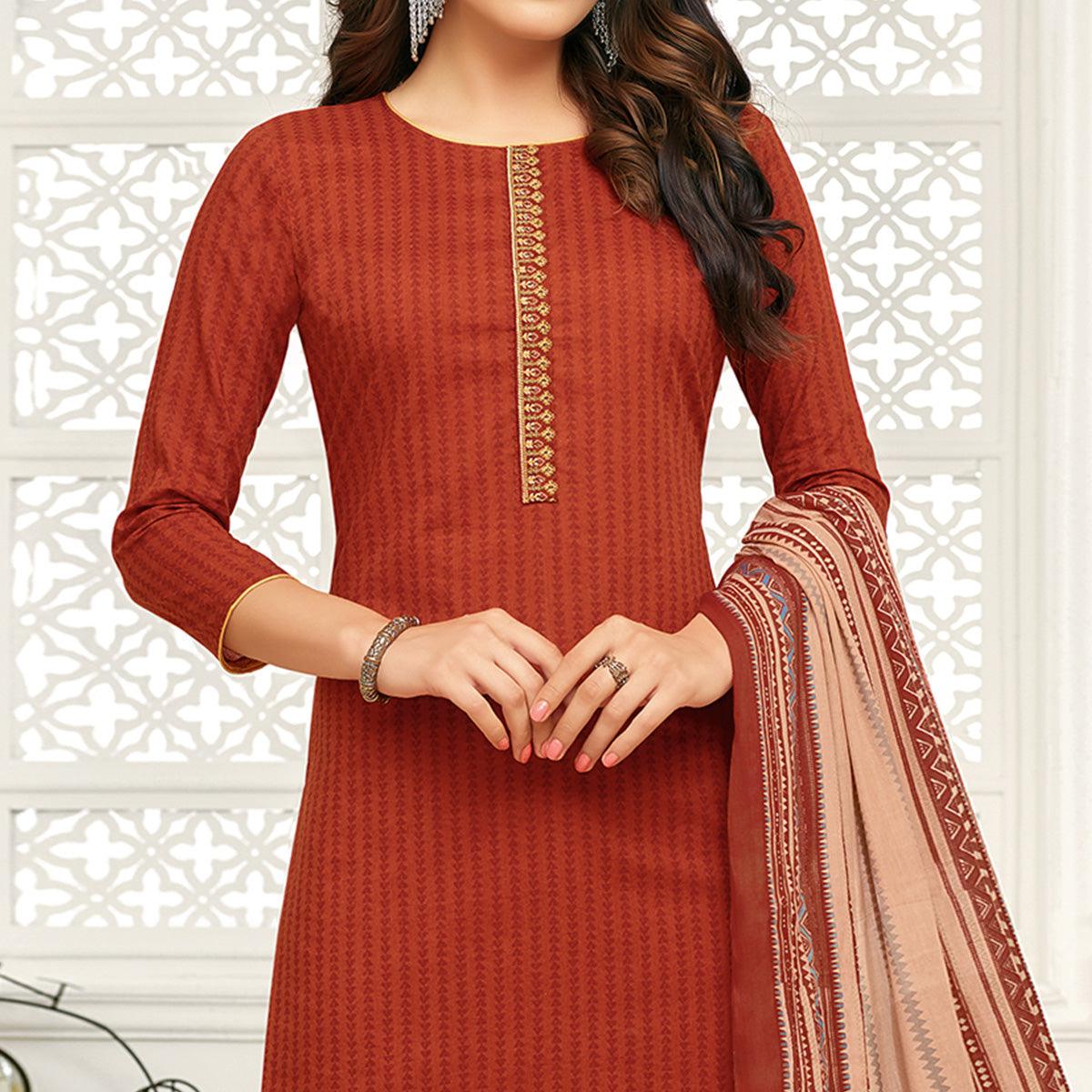 Attractive Red Colored Casual Wear Pure Cambric Cotton Palazzo Suit - Peachmode