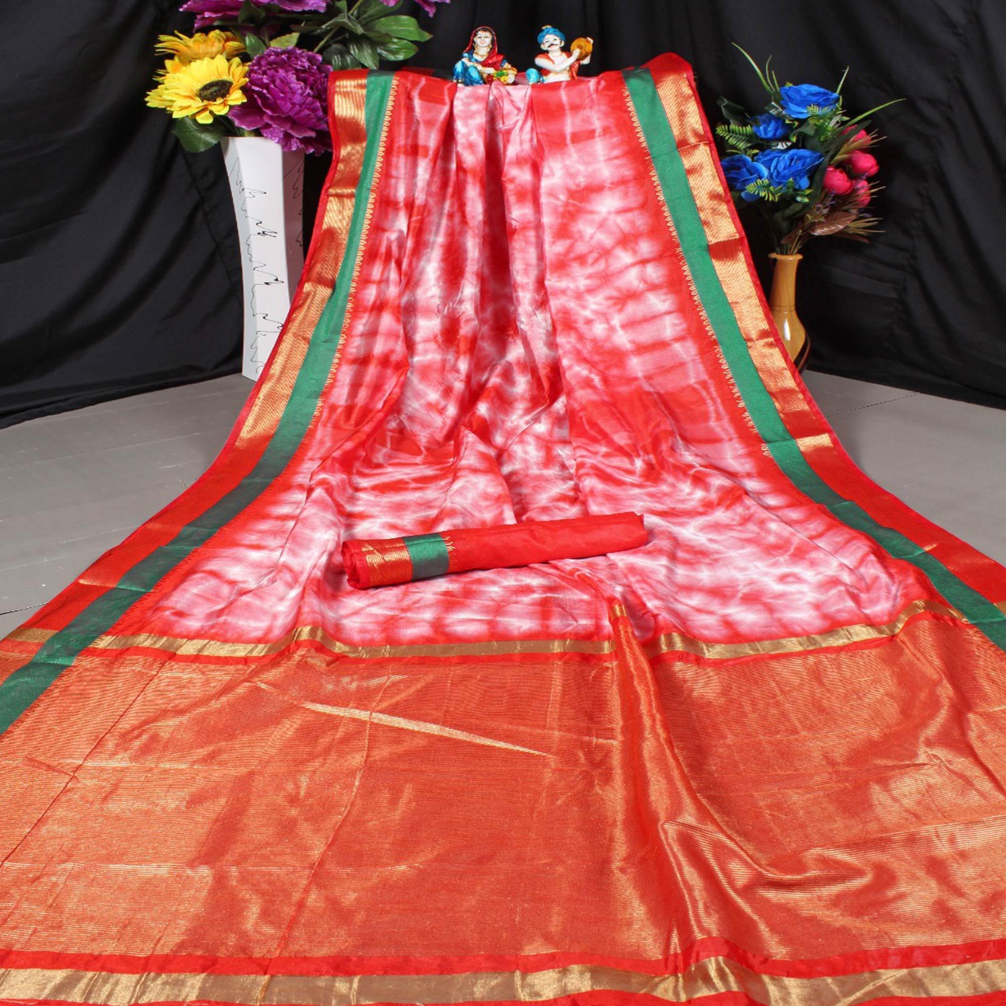 Attractive Red Colored Festive Wear Woven Silk Saree - Peachmode