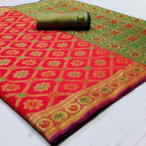 Attractive Red Colored Festive Wear Woven Silk Saree - Peachmode