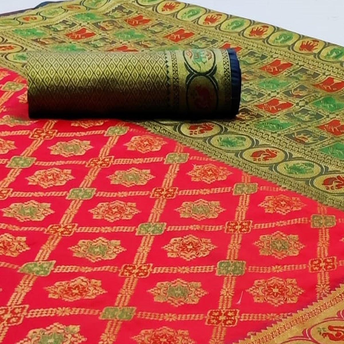 Attractive Red Colored Festive Wear Woven Silk Saree - Peachmode