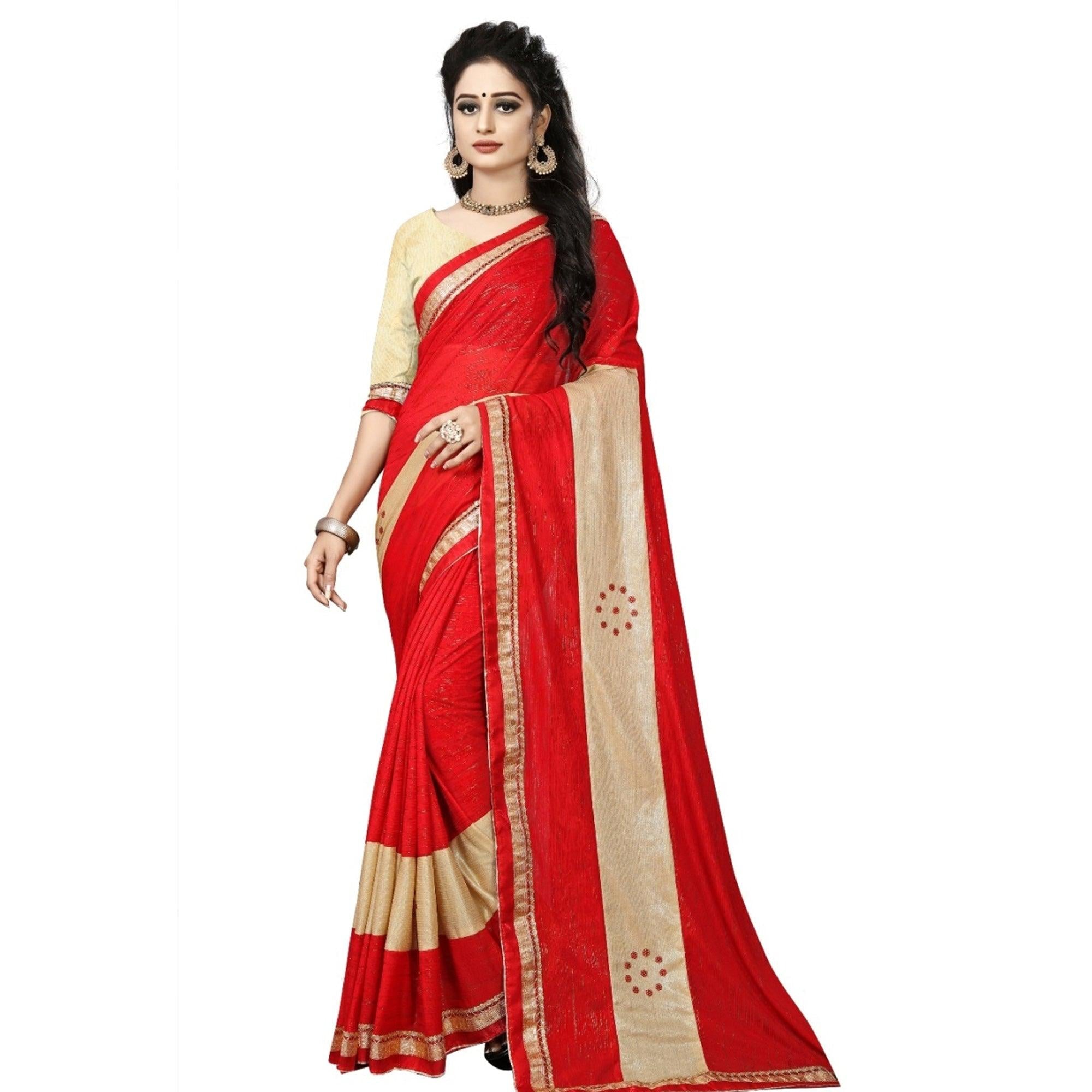 Attractive Red Colored Party Wear Art Silk Saree - Peachmode