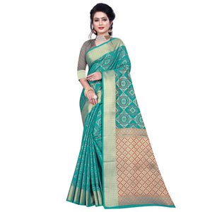 Attractive Turquoise Green Colored Festive Wear Woven Banarasi Silk Saree - Peachmode