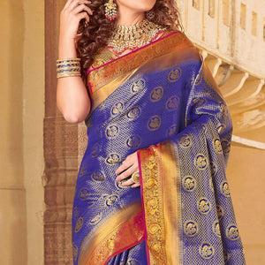 Attractive Violet Colored Festive Wear Woven Silk Saree - Peachmode