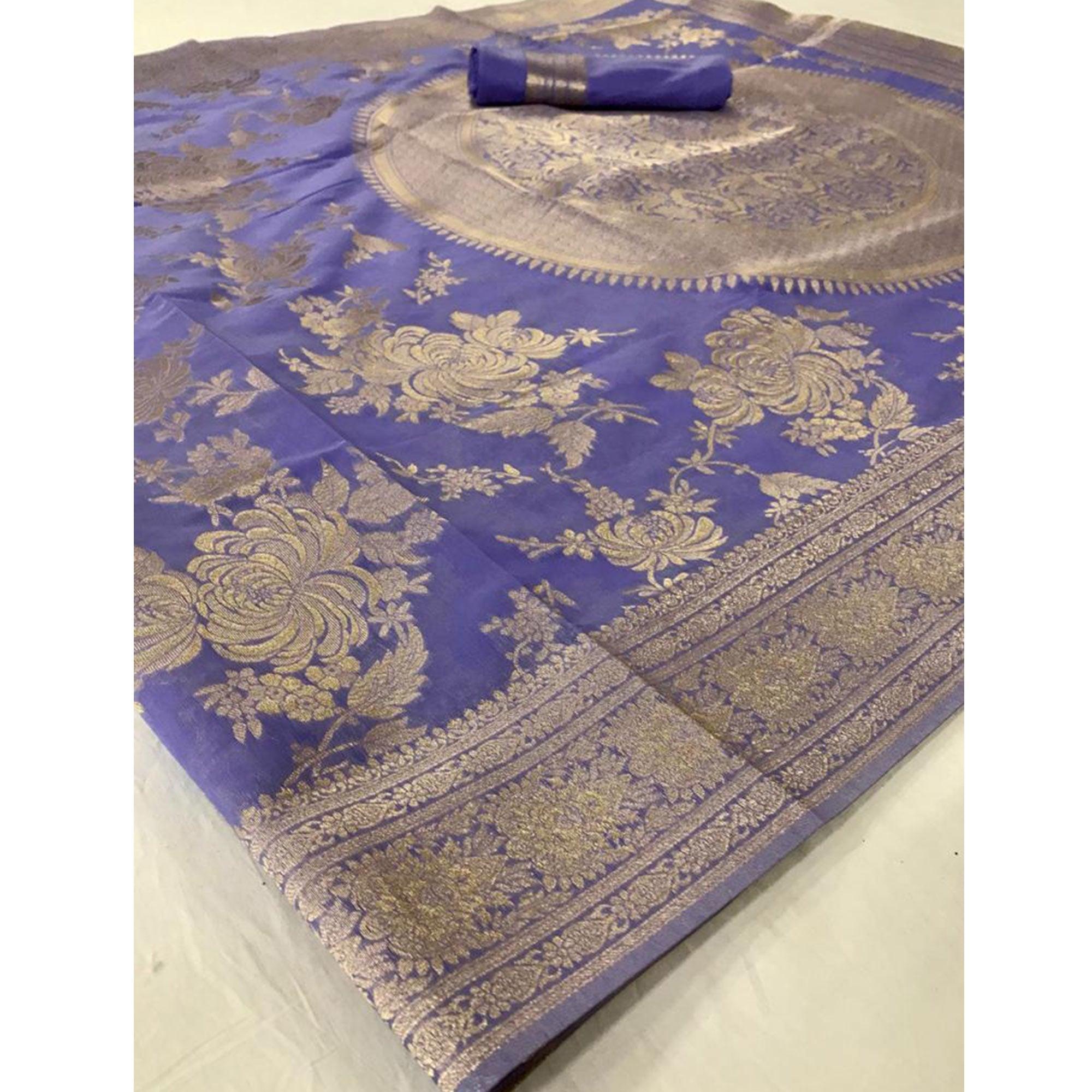 Attractive Violet Coloured Partywear Pure Modal Woven Silk Saree - Peachmode