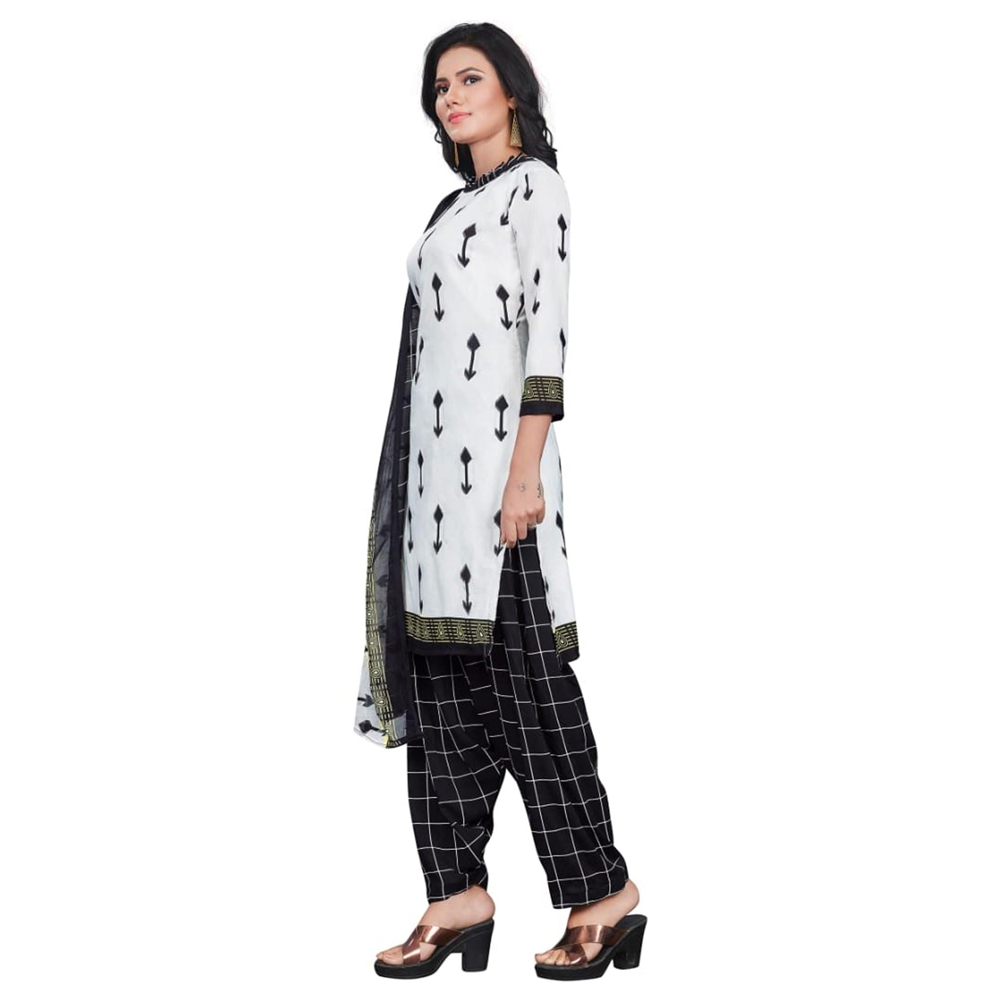 Attractive White Colored Casual Wear Printed Crepe Patiala Dress Material - Peachmode