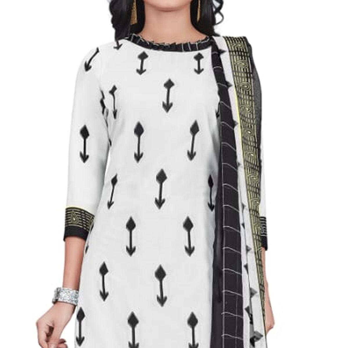 Attractive White Colored Casual Wear Printed Crepe Patiala Dress Material - Peachmode