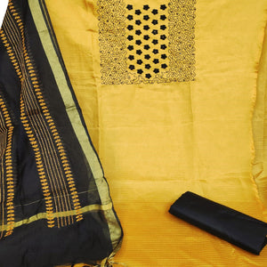 Attractive Yellow Colored Casual Wear Embroidered Manipuri Silk Dress Material - Peachmode