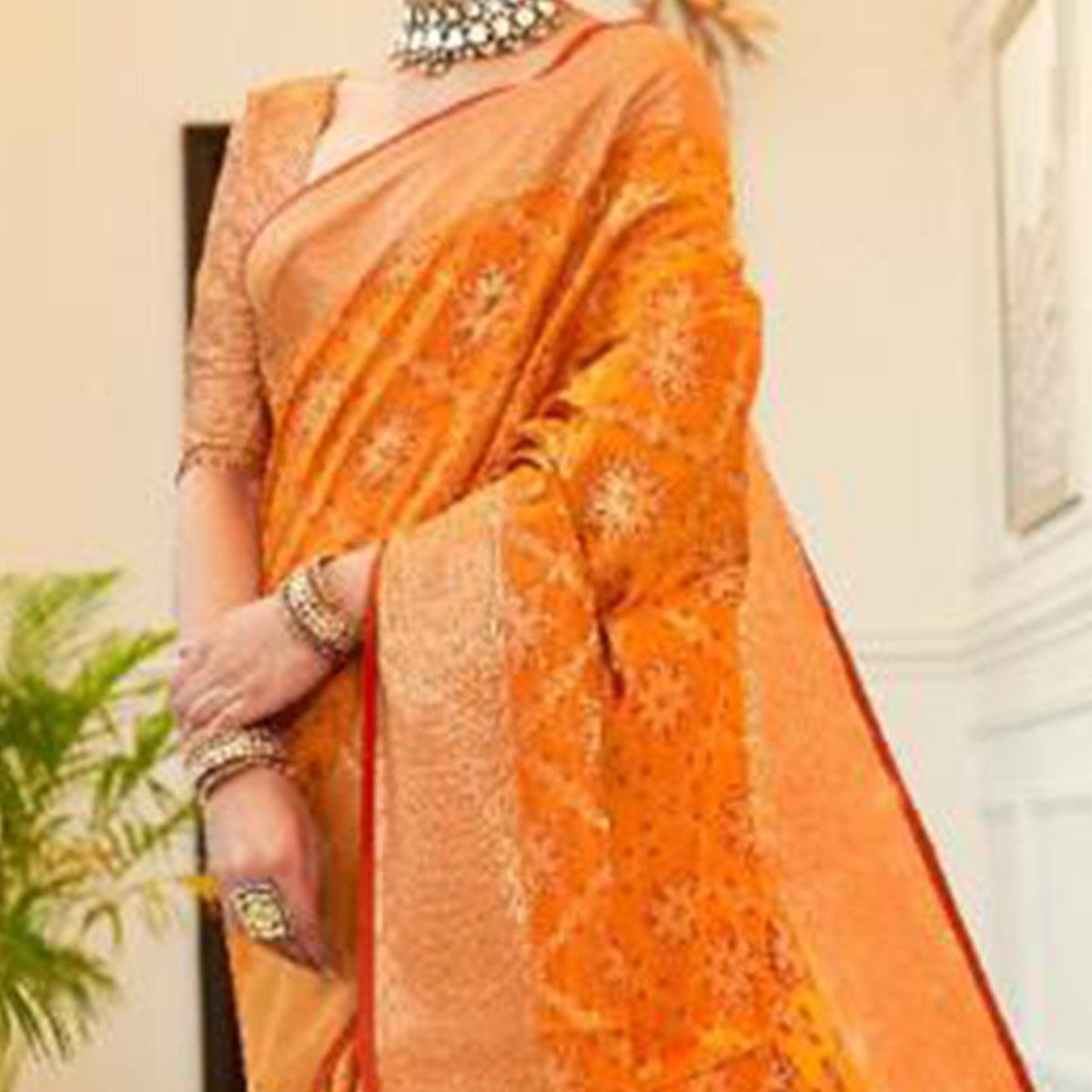 Attractive Yellow Coloured Festive Wear Indian Patola Woven Silk Saree - Peachmode