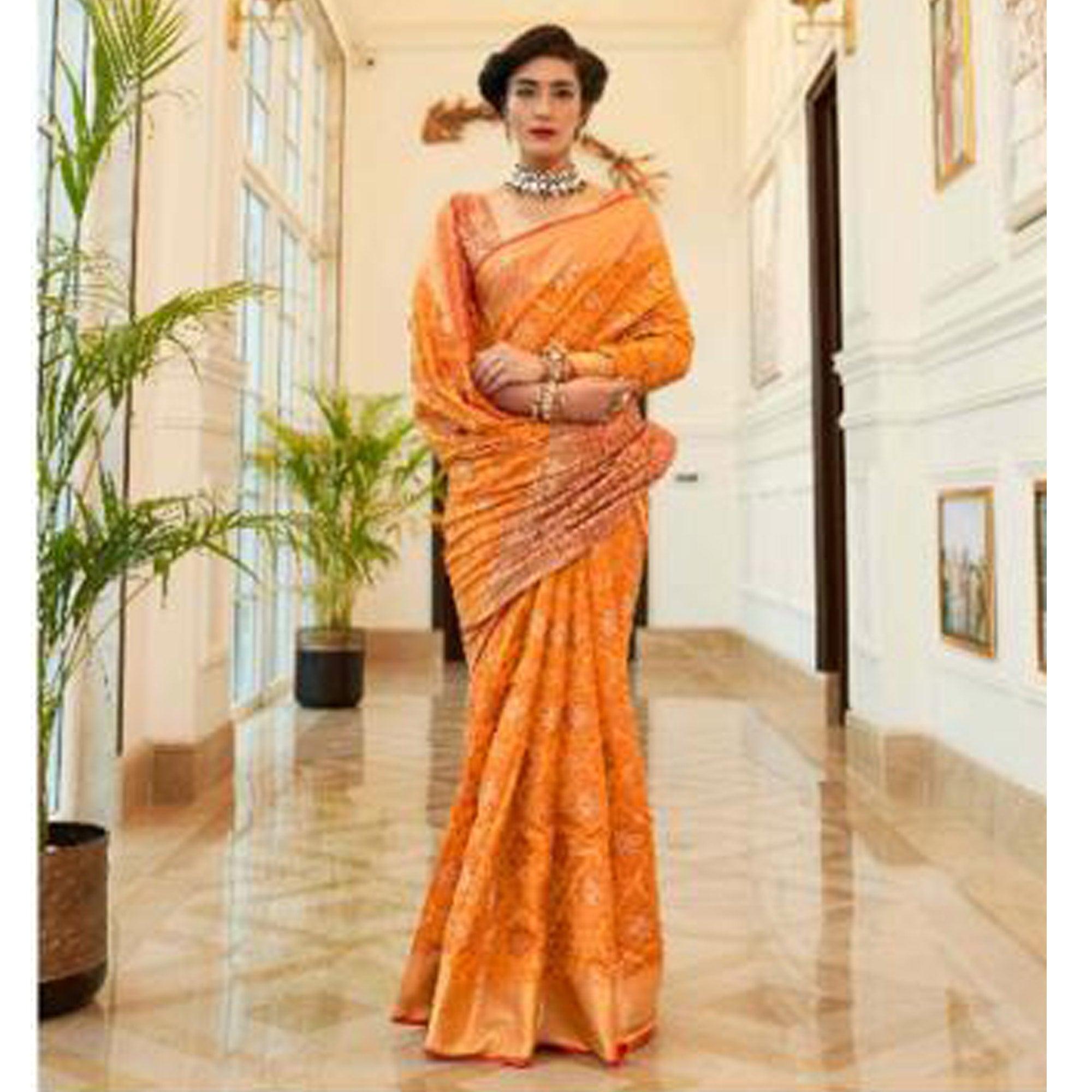 Attractive Yellow Coloured Festive Wear Indian Patola Woven Silk Saree - Peachmode