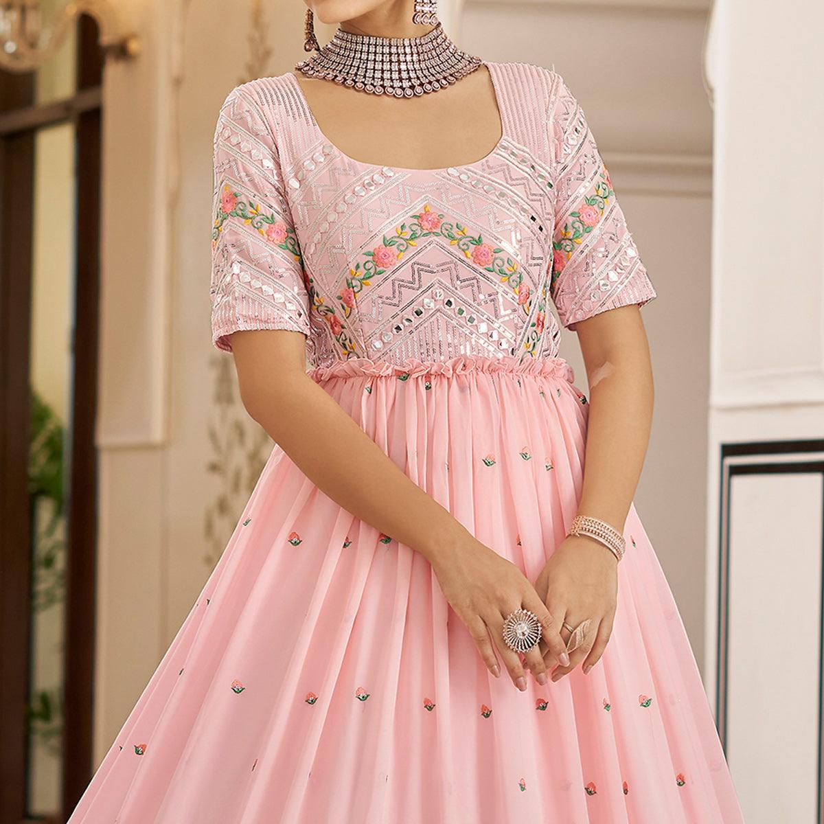 Pretty Partywear Designer Light Pink Gown | Latest Kurti Designs
