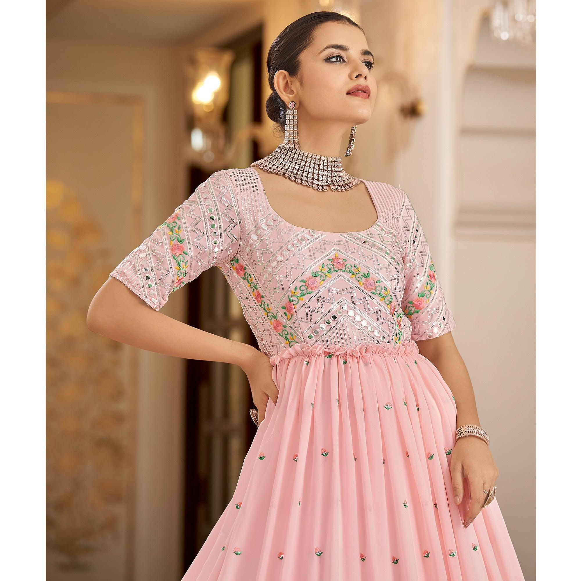Shop now janhvi kapoor light pink based, silver gown