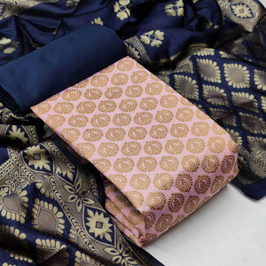 Baby Pink Festive Wear Woven Banarasi Silk Dress Material - Peachmode