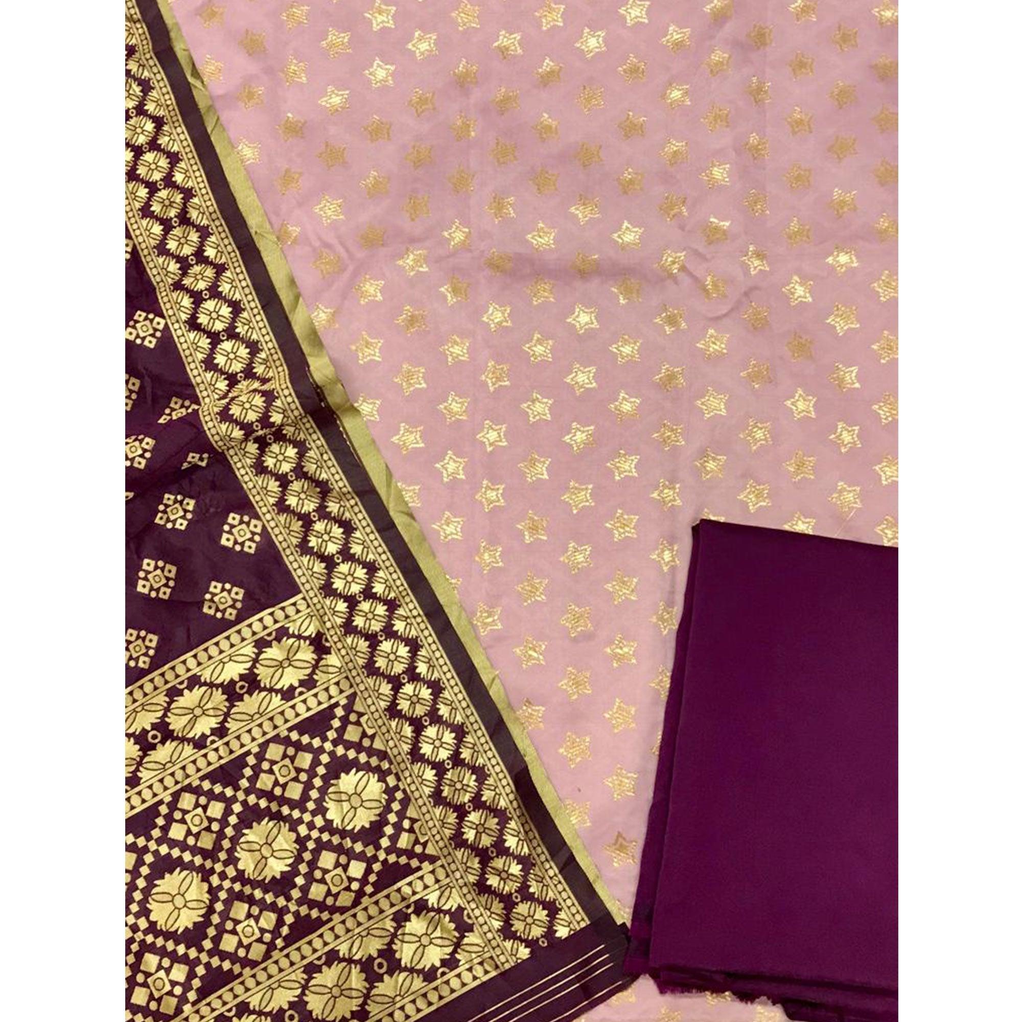 Baby Pink Festive Wear Woven Banarasi Silk Dress Material - Peachmode