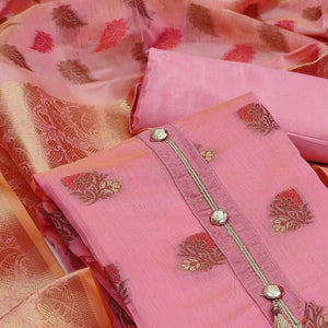 Baby Pink Festive Wear Woven Work Banarasi Jacquard Dress Material - Peachmode