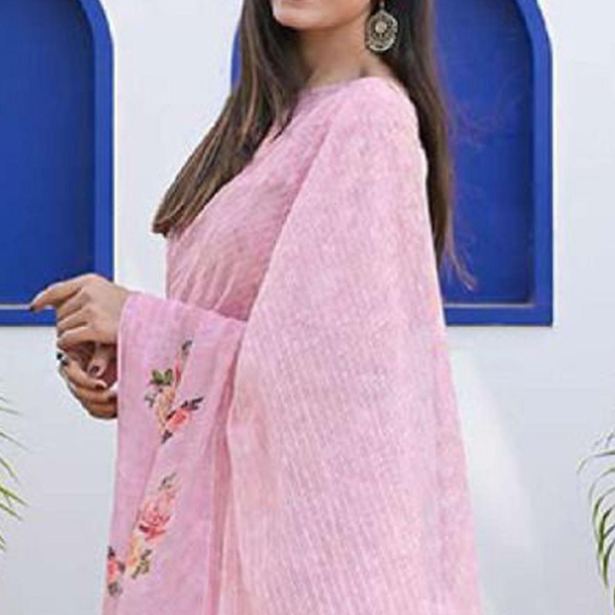 Baby Pink Party Wear Digital Printed Georgette Saree - Peachmode