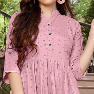 Baby Pink Printed Poly Cotton Top - Peachmode