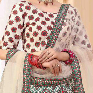 Beautiful Beige Coloured Partywear Digital Printed Art Silk Lehenga Choli - Peachmode