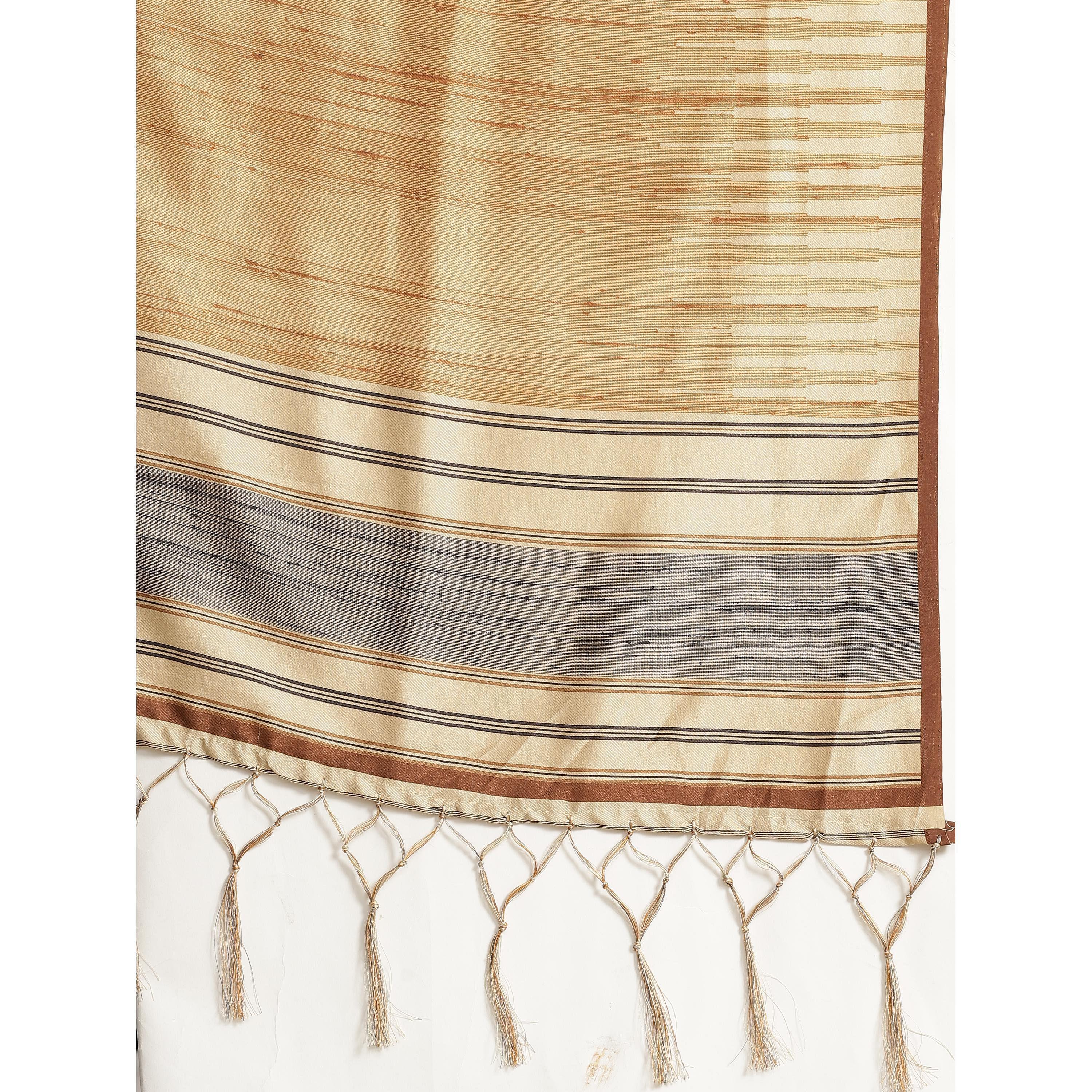 Beautiful Beige-Mustard Colored Casual Wear Printed Silk Blend Saree - Peachmode