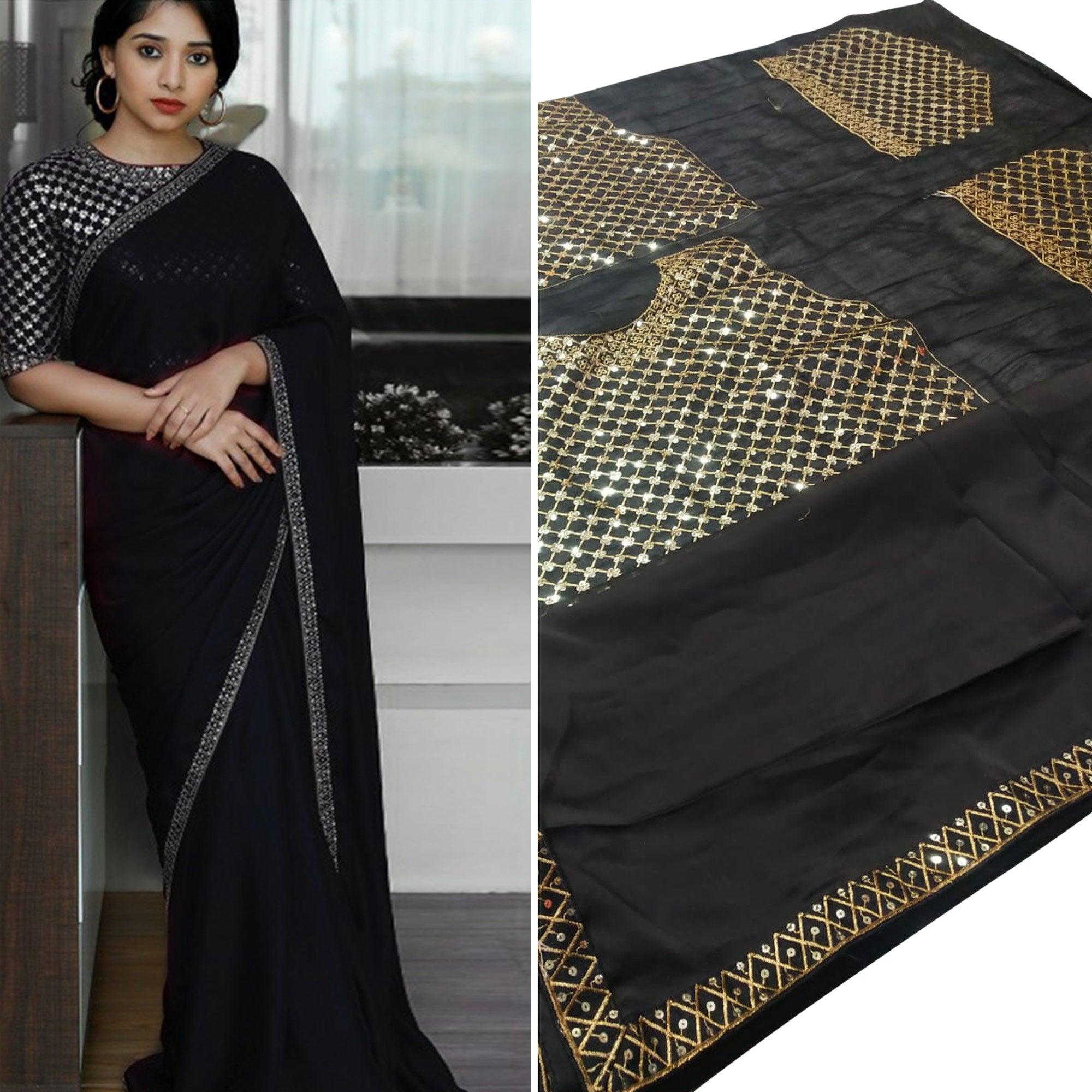 Beautiful Black Colored Partywear Solid Rangoli Silk Saree - Peachmode