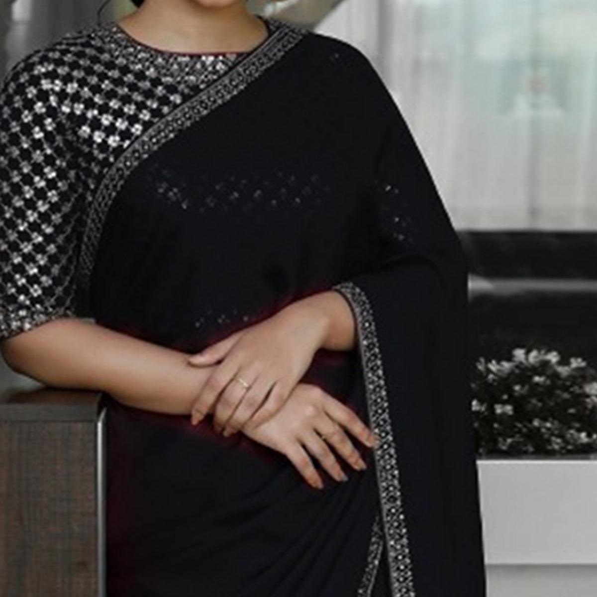 Beautiful Black Colored Partywear Solid Rangoli Silk Saree - Peachmode