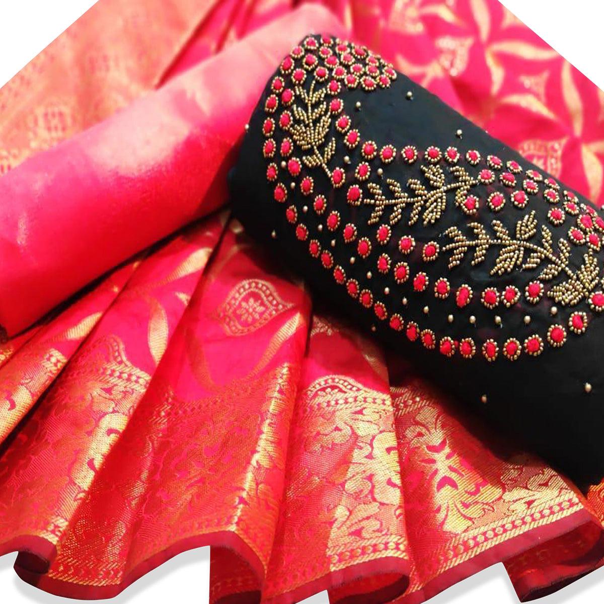 Beautiful Black Embroidered Chanderi Dress Material - Peachmode