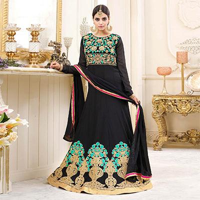 Beautiful Black Embroidered Georgette Anarkali Suit - Peachmode