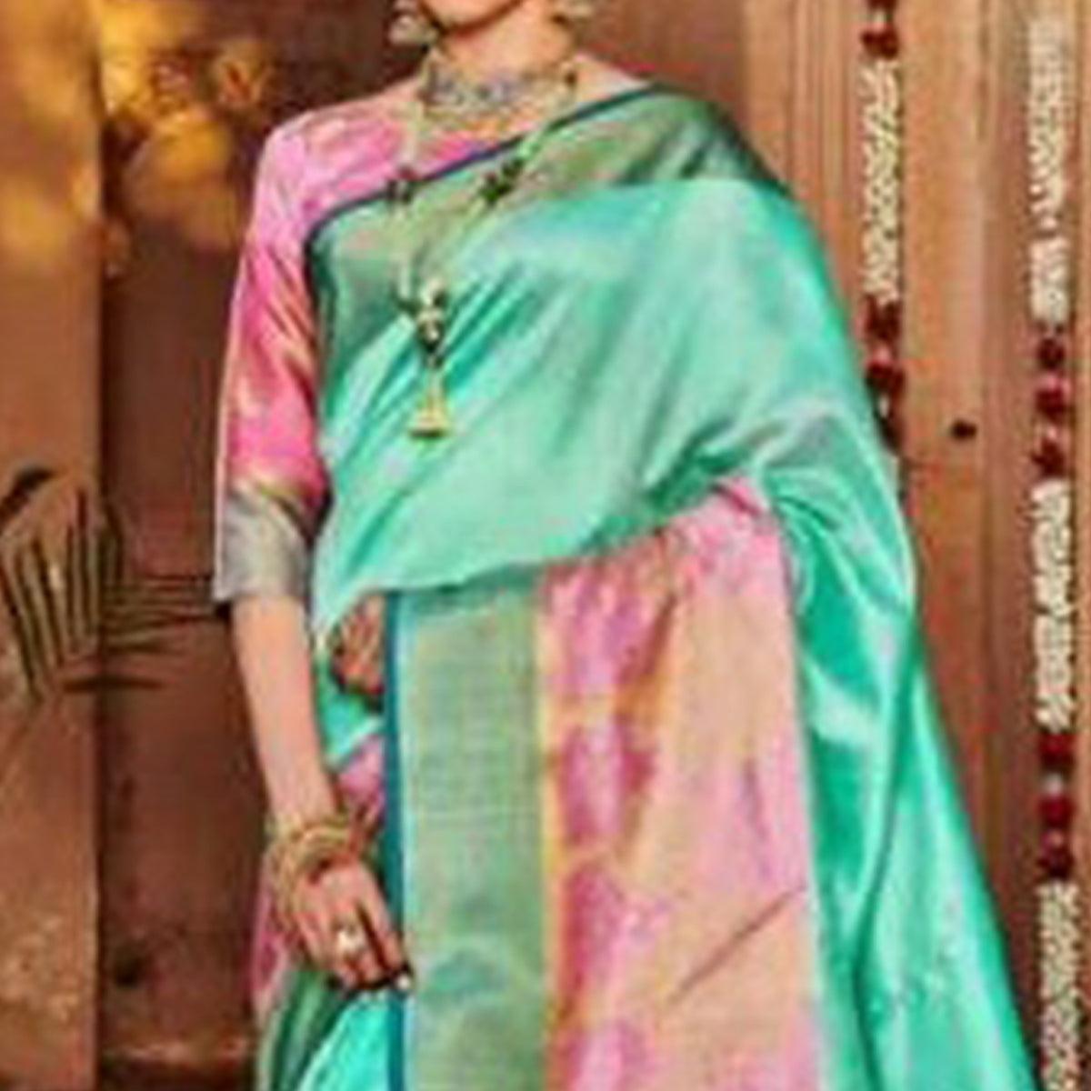 Beautiful Blue Colored Festive Wear Woven Art Silk Saree - Peachmode