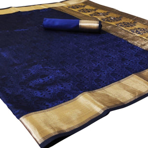 Beautiful Blue Colored Festive Wear Woven Heavy Silk Saree - Peachmode