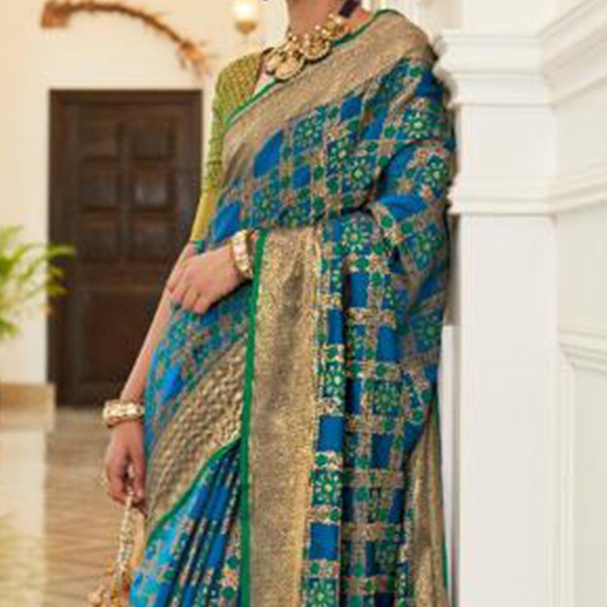 Beautiful Blue Coloured Festive Wear Indian Patola Woven Silk Saree - Peachmode