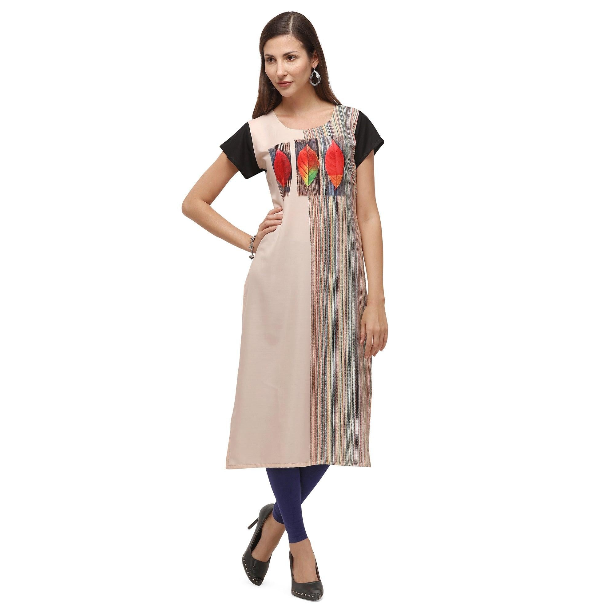 Beautiful Cream Coloured Digital Printed Casual Wear Kurti - Peachmode