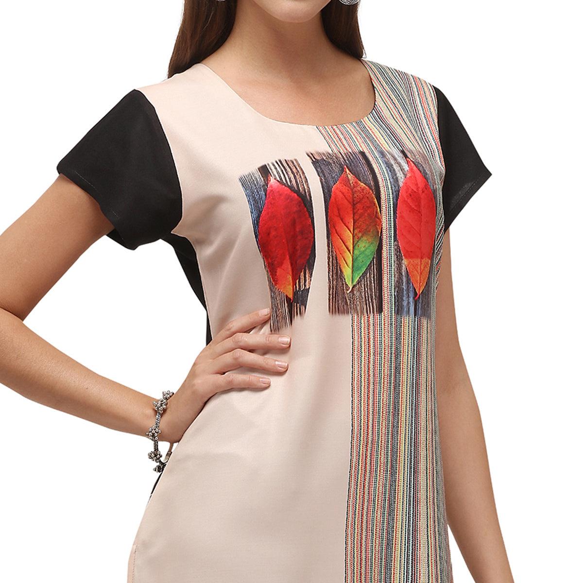 Beautiful Cream Coloured Digital Printed Casual Wear Kurti - Peachmode