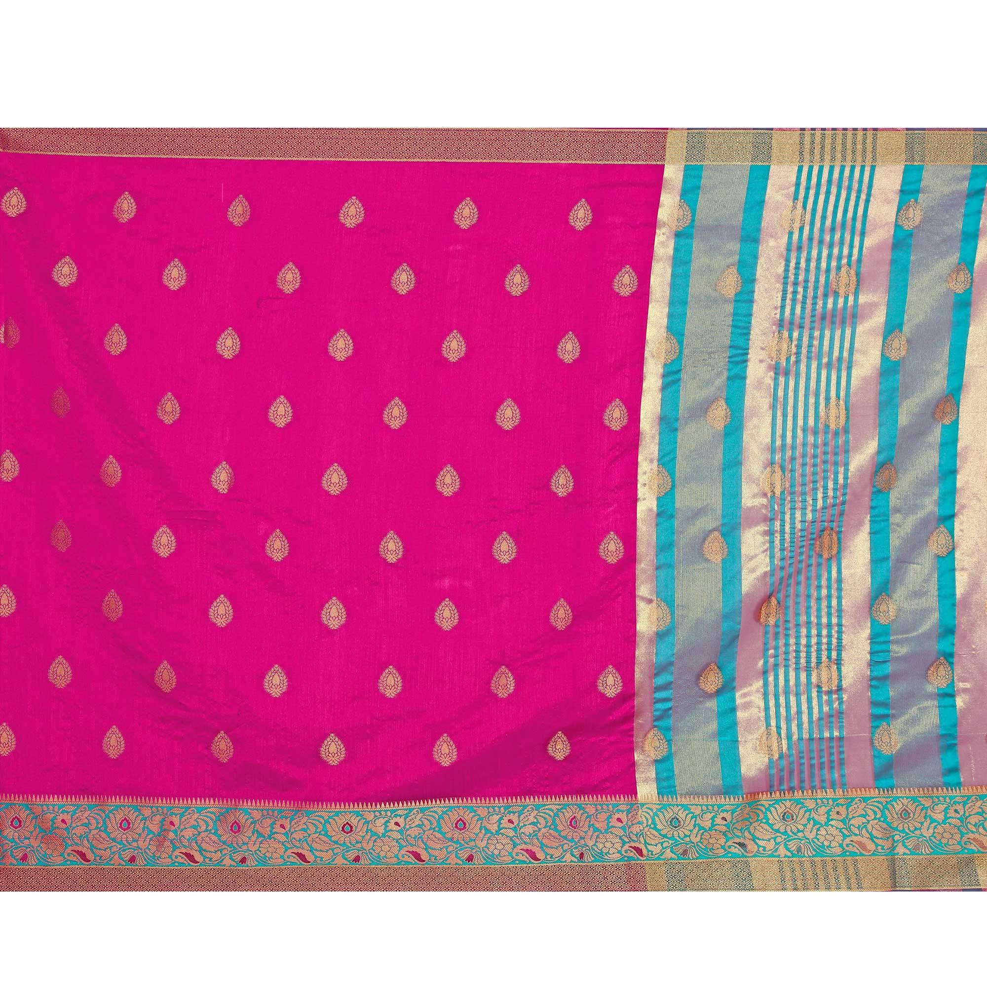 Beautiful Dark Pink Colored Festive Wear Woven Art Silk Saree - Peachmode
