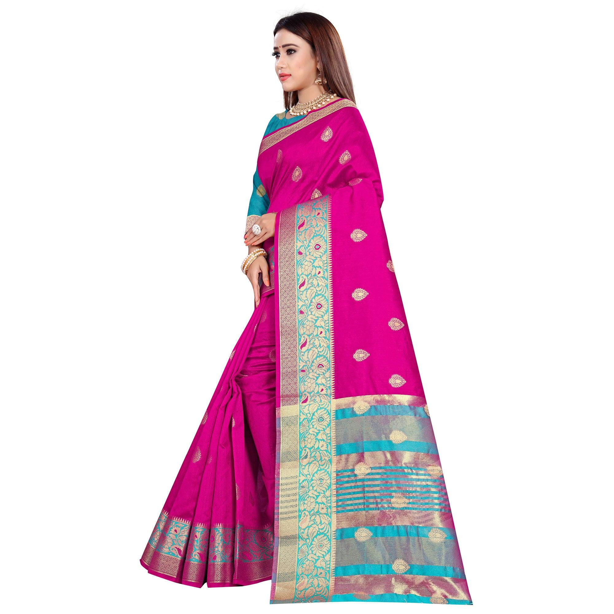Beautiful Dark Pink Colored Festive Wear Woven Art Silk Saree - Peachmode