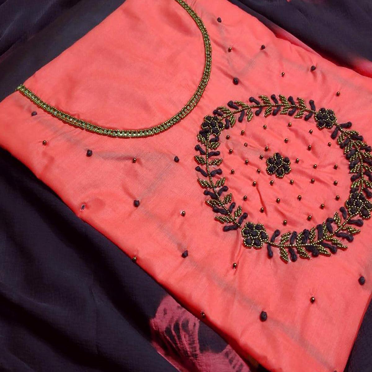 Beautiful Gajri Colored Party Wear Embroidered Modal Dress Material - Peachmode