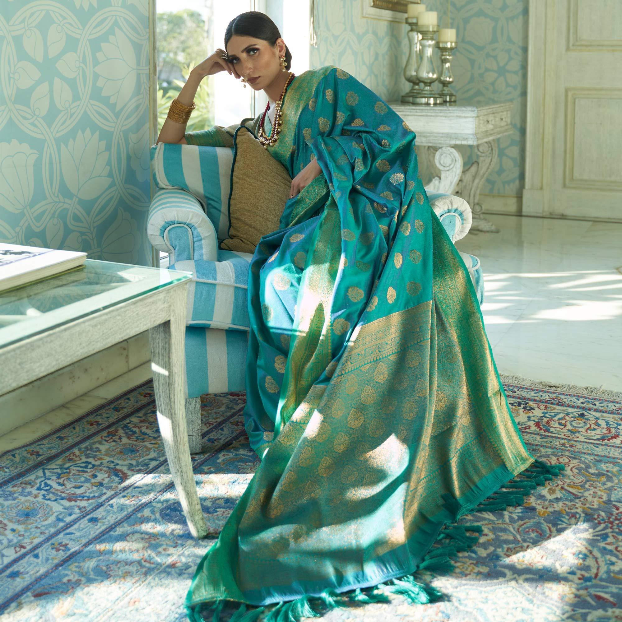 Beautiful Green Colored Festive Wear Sana Two Tone Silk Saree - Peachmode