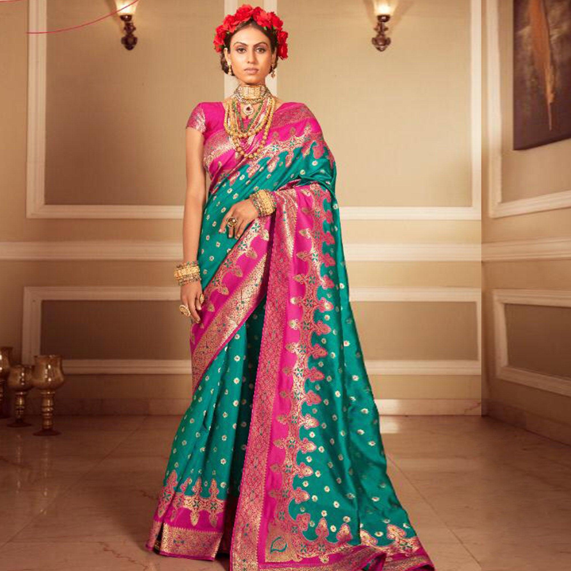 Beautiful Green Colored Festive Wear Woven Banarasi Silk Saree - Peachmode