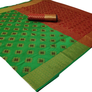 Beautiful Green Colored Festive Wear Woven Silk Saree - Peachmode