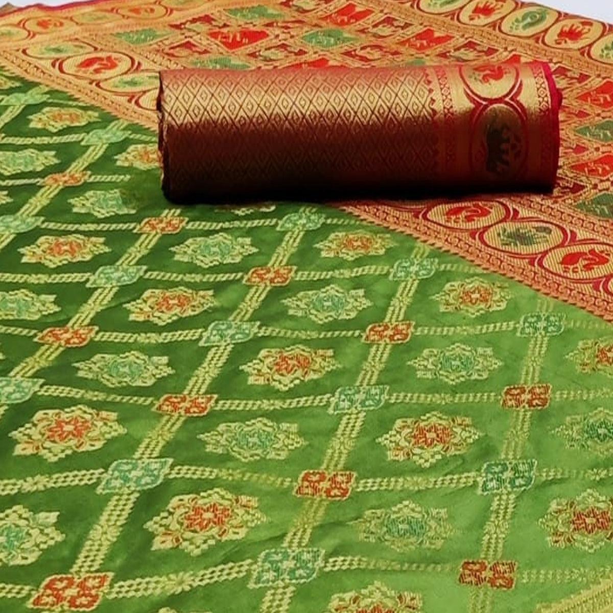 Beautiful Green Colored Festive Wear Woven Silk Saree - Peachmode
