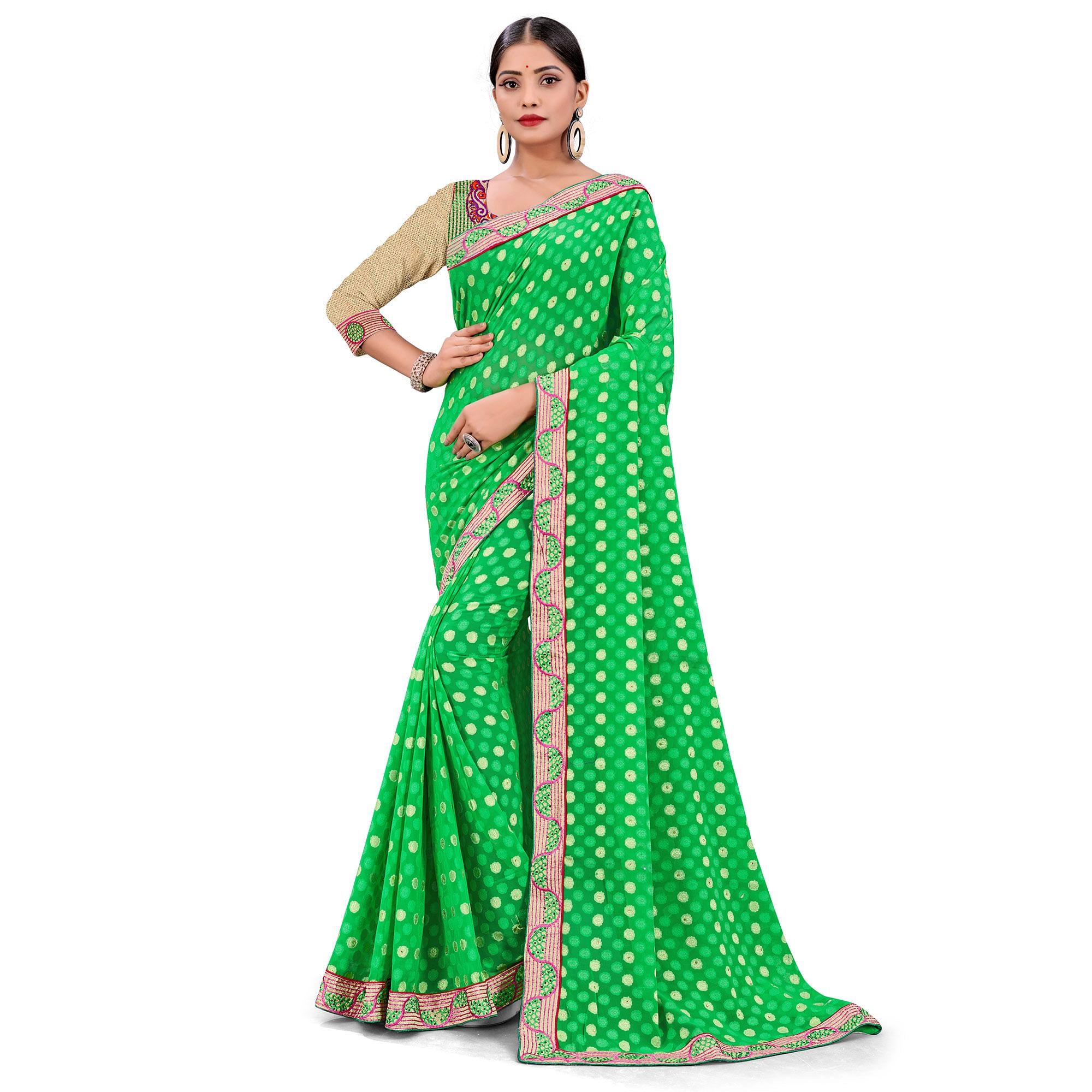 Beautiful Green Colored Party Wear Georgette Saree - Peachmode