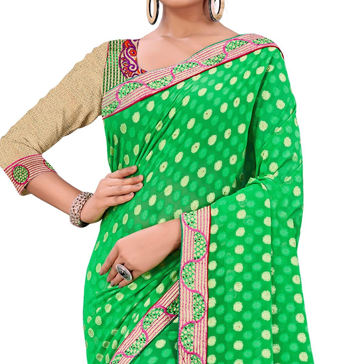 Beautiful Green Colored Party Wear Georgette Saree - Peachmode