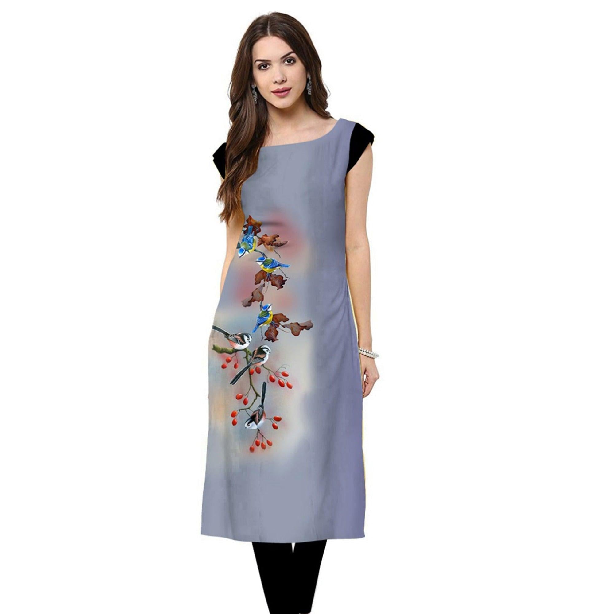 Beautiful Light Blue Colored Casual Printed Crepe Kurti - Peachmode